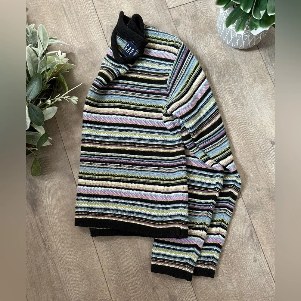 Vintage 90s GAP Girls Striped Heavy Cotton Sweater Size Medium